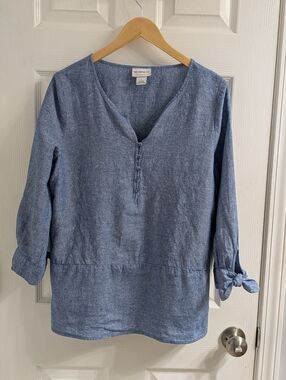 Women's LIZ Claiborne Chambray Jean Blouse Medium Like New 3/4 Length Sleeves